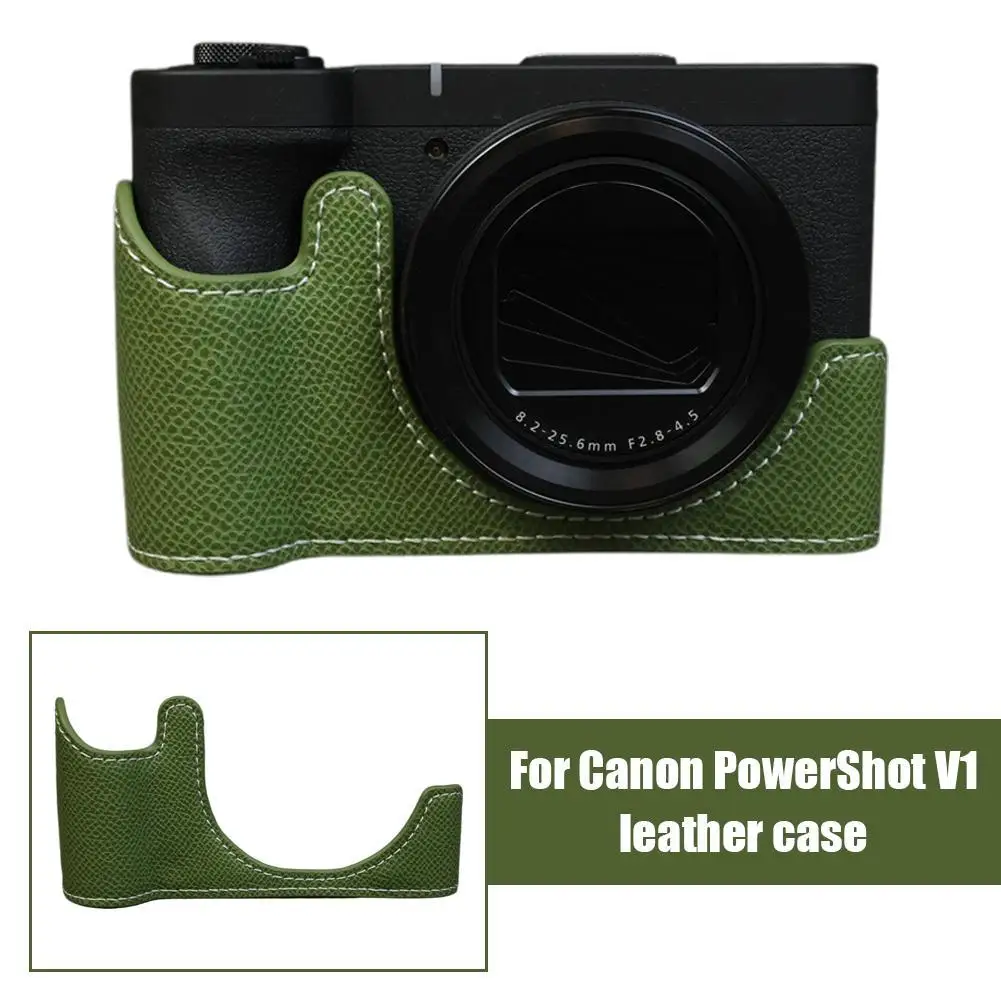 

Magnetic PU Leather Camera Half Case for Canon PowerShot V1 Litchi Skin Bottom Opening Cover Camera Protection Case