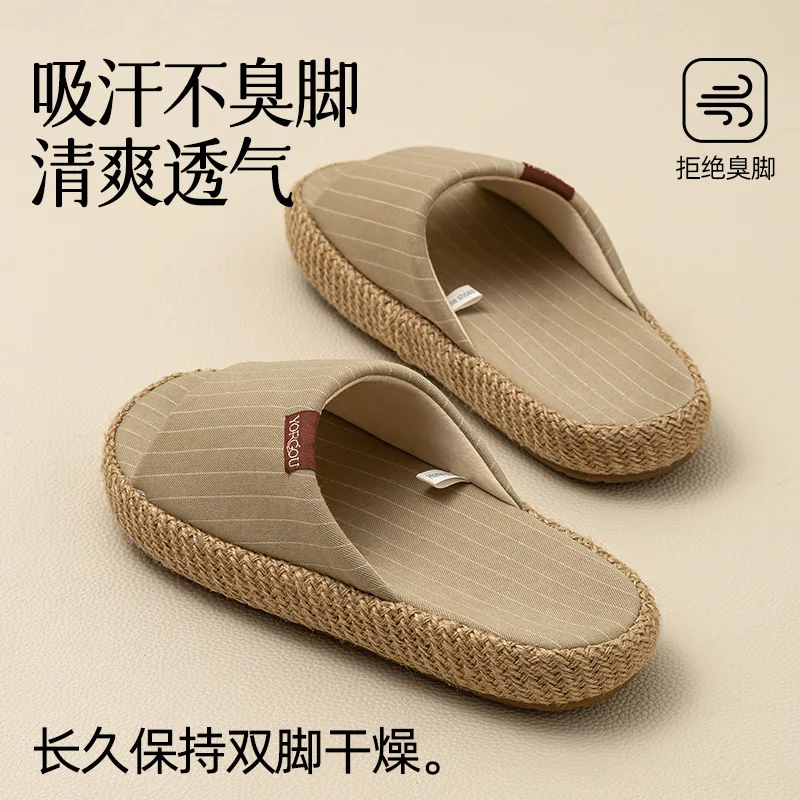 Cotton Linen Slippers Women Household Non-Slip Wear-Resistant Lightweight Comfortable Fashion Soft Home Cloth Shoes Men