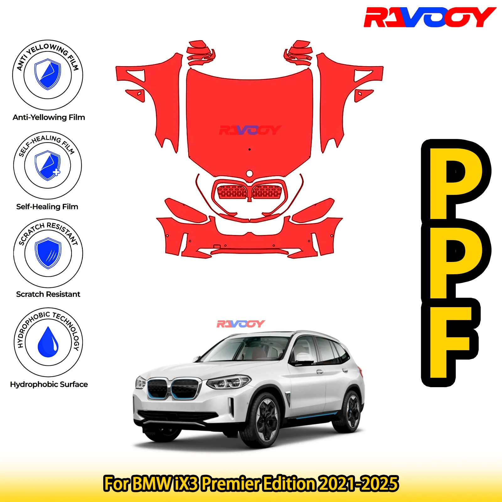 

For BMW iX3 Premier Edition 2021-2025 Glossy Matte Black Precut front PPF Kit Paint Protection Film