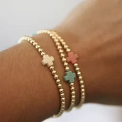 1PC Bohemian style women's bracelet with colorful cross copper beads and bead beads, suitable for layering and daily gift giving