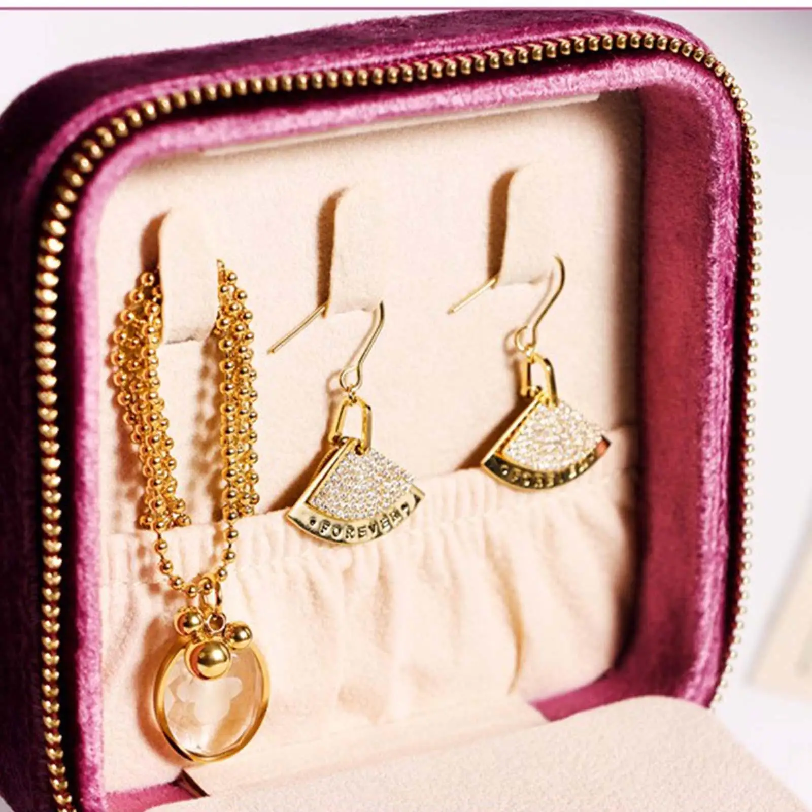 

Jewelry Organizer Box with Mirror Portable Display Holder for Bangle Earring