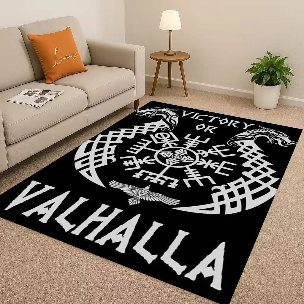 Classic Nordic Viking Totem Vegvisir Rune Valhalla Valknut Living Room Non-Slip Area Rug Carpet for Bedroom Sofa,Home Doormat