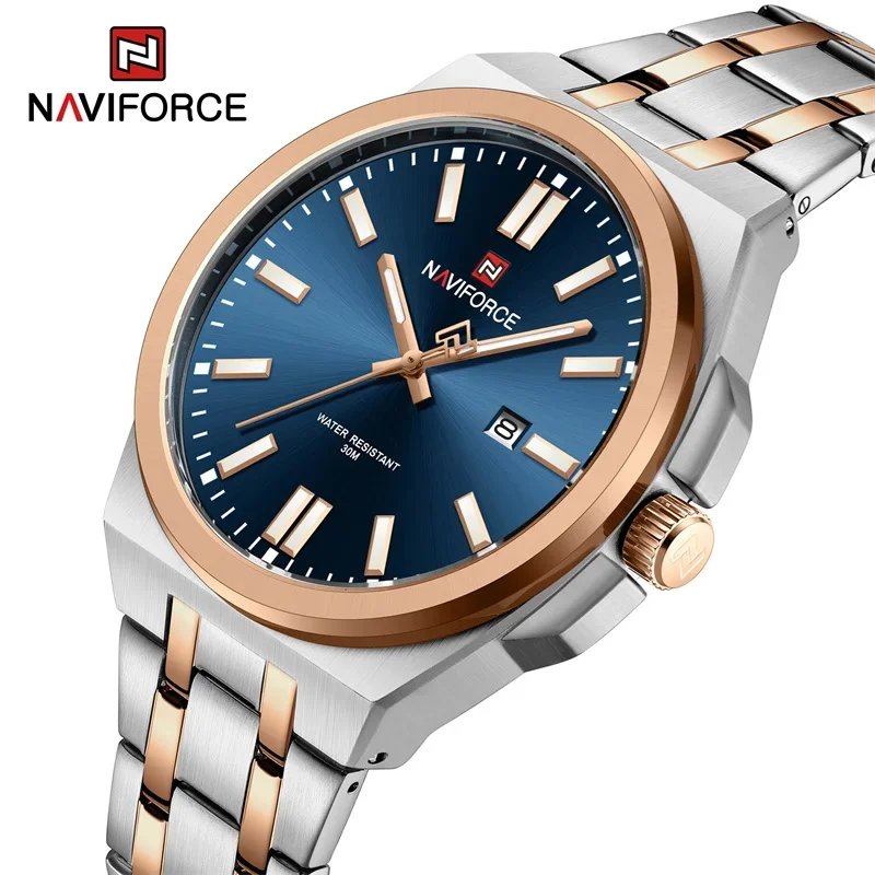 NAVIFORCE ساعة كوارتز رجالية ساعات المعصم الذكور مقاوم للماء ساعة التقويم الأعمال الفاخرة مضيئة الفولاذ المقاوم للصدأ Reloj Hombre