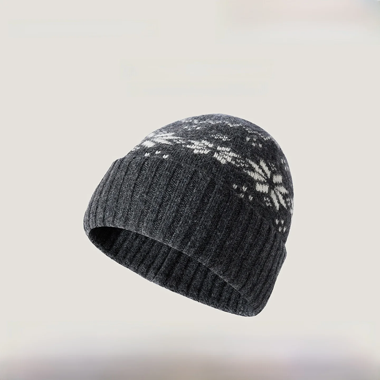 clench-kiss00-woolen-winter-hat-for-women-snowflake-design-couple-unadjustable-knitted-cap-street-sle-outdoor-sports