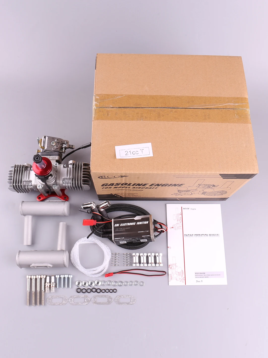 NEW VVRC RCGF 21CCT V2 21cc Dual Cylinder Petrol/Gasoline Engine with Exhaust Pipe for For RC Airplane Fixed Wing Model