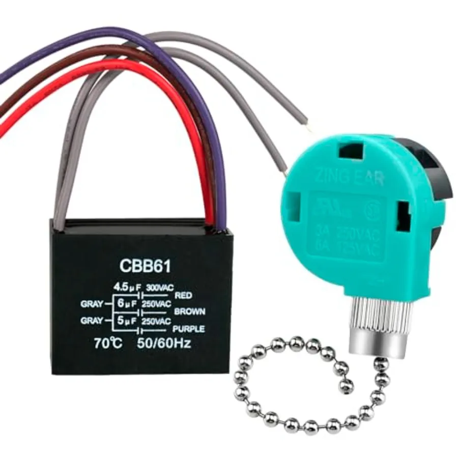 

Ceiling Fan Capacitor CBB61 4.5uf + 6uf + 5uf 5wire 250V, Ceiling Fan Switch 3 Speed 4 Wire Pull Chain Switch for Fan, Wall Lam