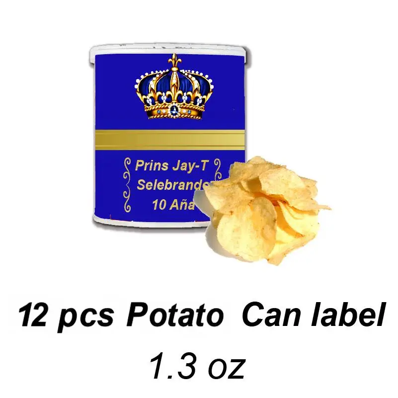 Gold Crown Prince Birthday Water Bottle Labels Juice Pouch Sticker Chips Bag Wrapper Circuncision Festival Party Decor Supplies