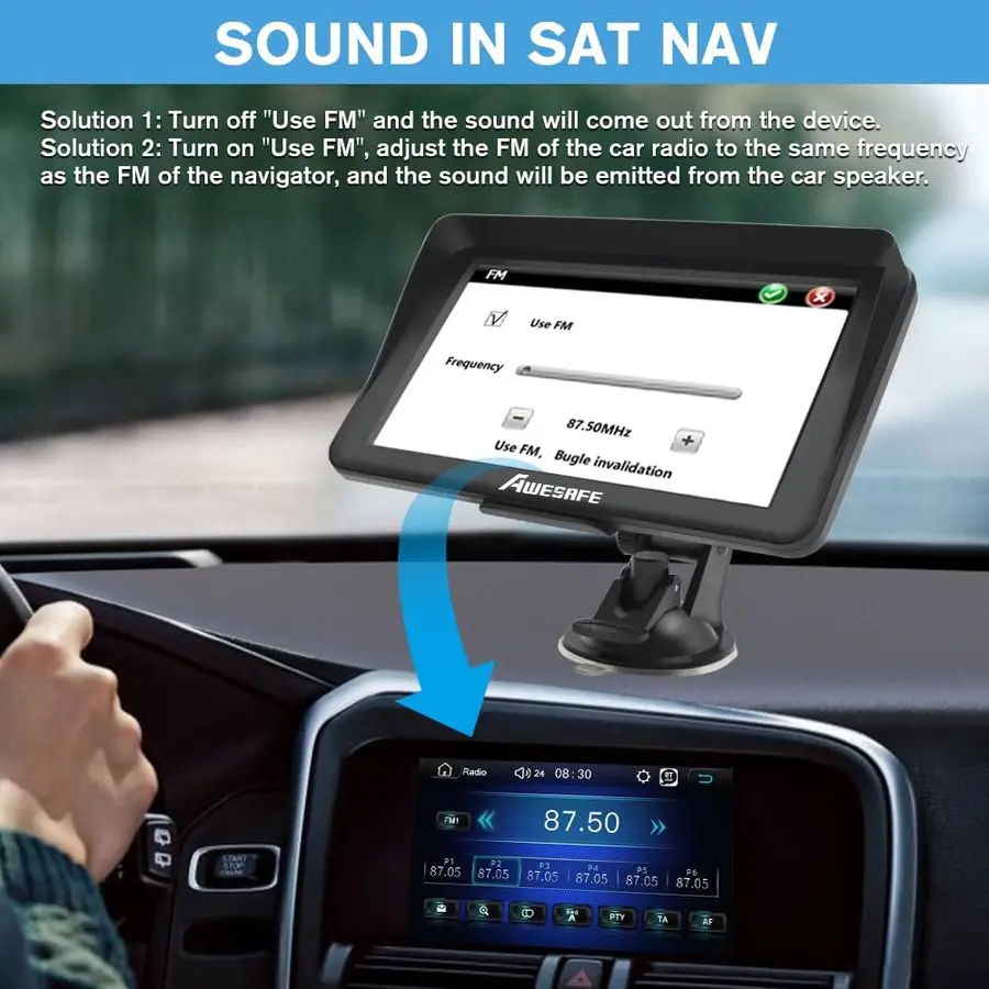 ملاح لشاحنة السيارة 7 بوصة تعمل باللمس، خرائط 2025 أمريكا الشمالية تحديثات مجانية مدى الحياة، التوجيه الصوتي TurnbyTurn، سرعة أمبير R