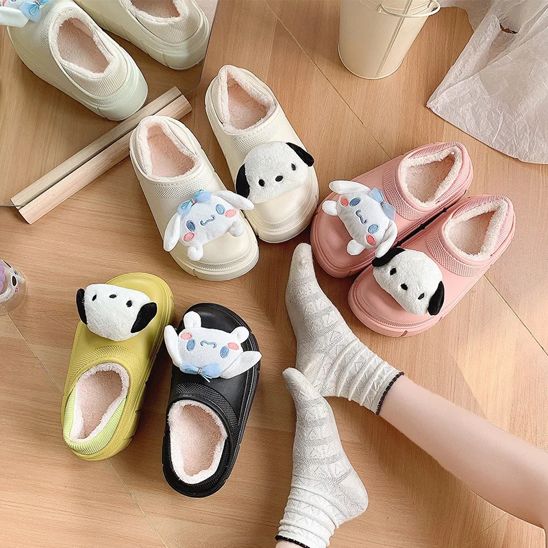 Sanrio Yugui-Zapatillas de algodón con dibujos de perros EVA para mujer, zapatos de algodón con plataforma y forro polar para el hogar, cálidos y resistentes al desgaste