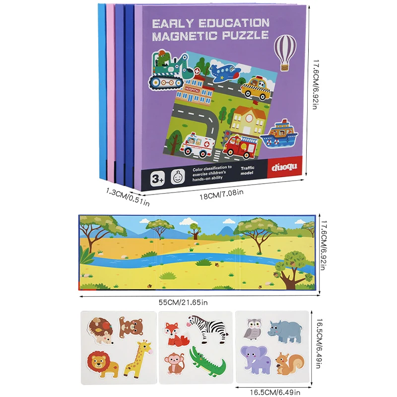 어린이를위한 자기 장면 퍼즐 게임 바쁜 조용한 만화 동물 퍼즐 책 몬테소리 아기 교육 장난감 어린이 선물