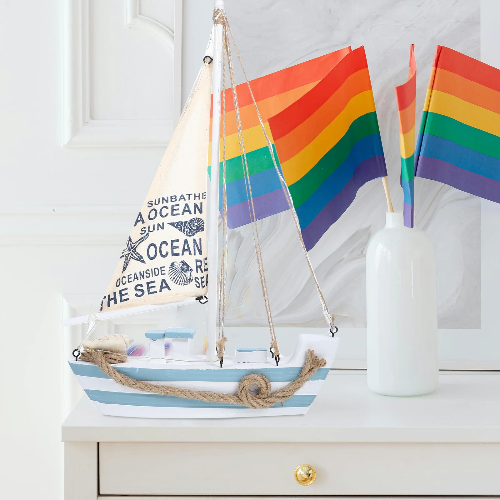 

Wooden Sailboat LED Adornment Mediterranean Style Decor Home Office Living Room Gift Chic Stylish Long Service Time