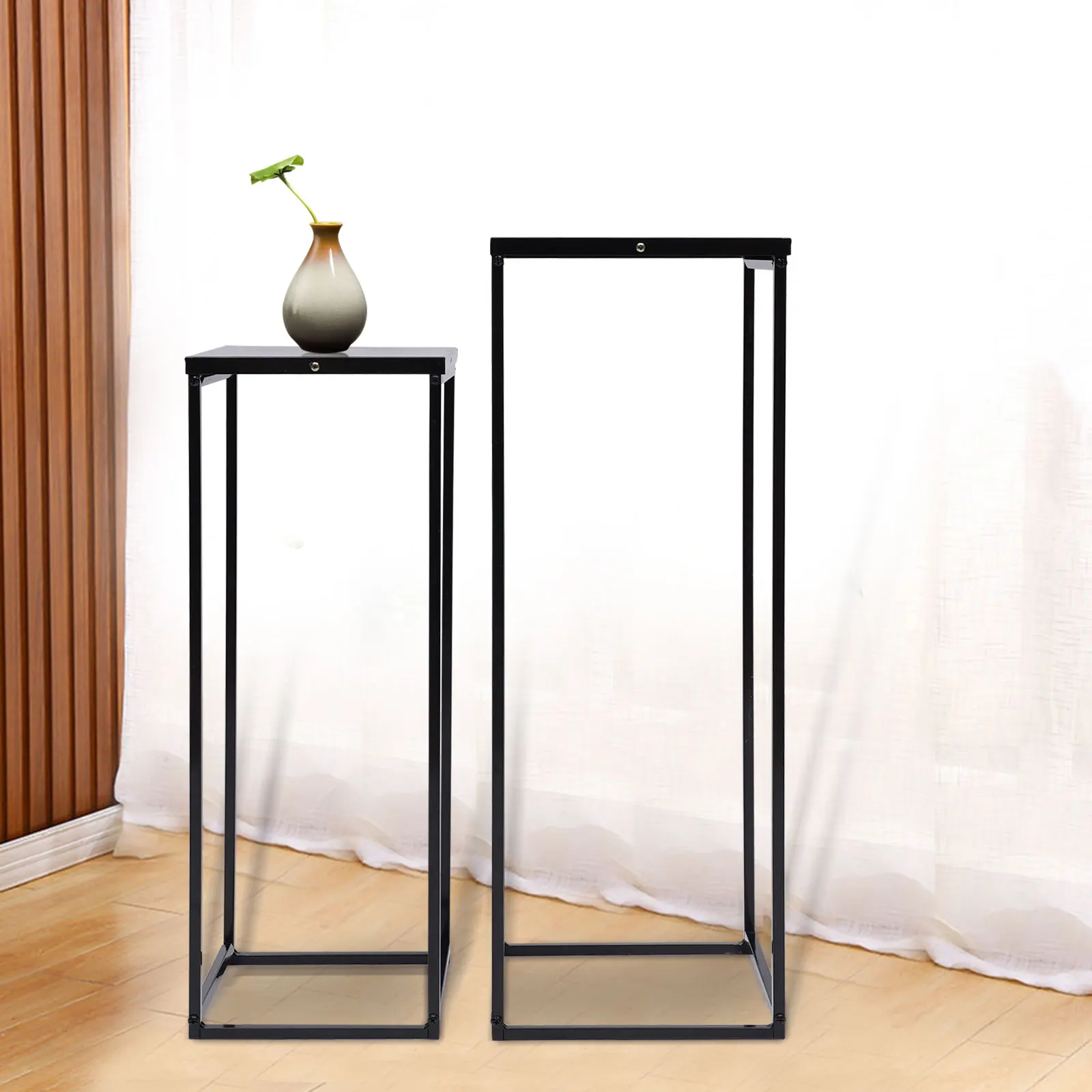 2Pcs Tall Plant Stand Wedding Flower Rack Pot Holder Modern Square Plant Table Black Metal Pedestals Stand Flower Shelf Rack