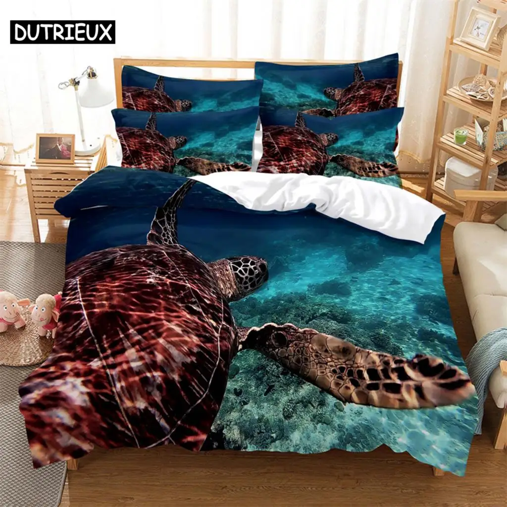 

Turtle Bedding 3-piece Digital Printing Cartoon Plain Weave Craft For North America And Europe Bedding Set Queen