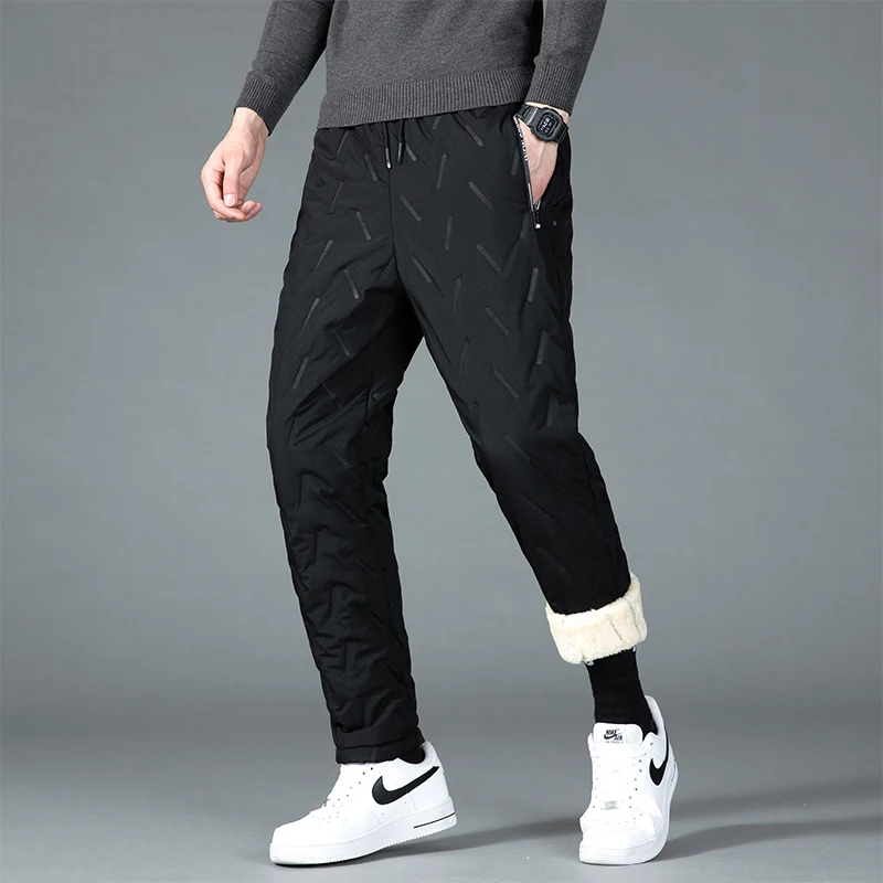 Winter Warm Cashmere Cotton-padded Trousers Men Windproof Waterproof Middle-aged Helplessly Large Size Plus Fleece Cotton Pants