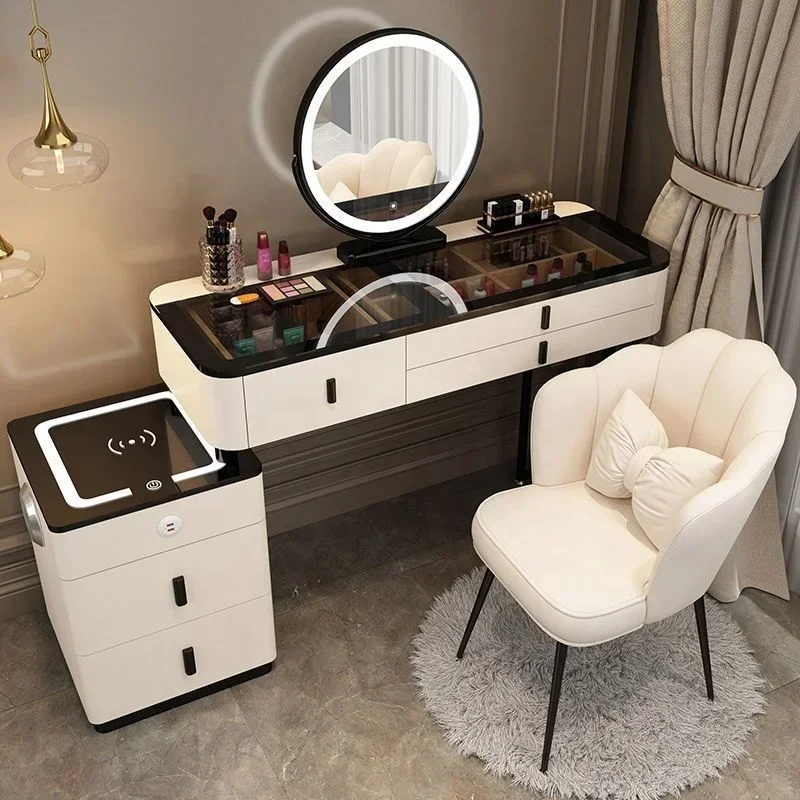 Smart Furniture Modern Simple Multi-functional Princess Dressing Table Side Cabinet Vanity With Mirror Chair Smart Table