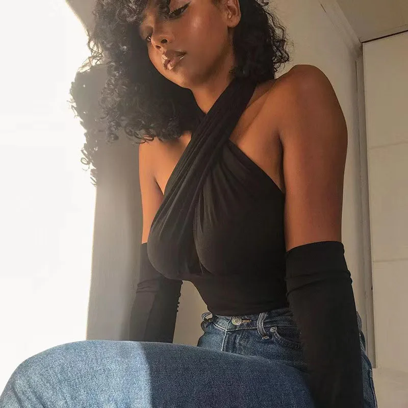 Nice 2023 Hot New Women Sleeveless Top Tank Three-dimensional Cross Cut Plain Neck Hanging Sexy Camis My Women's Lady Clothing T