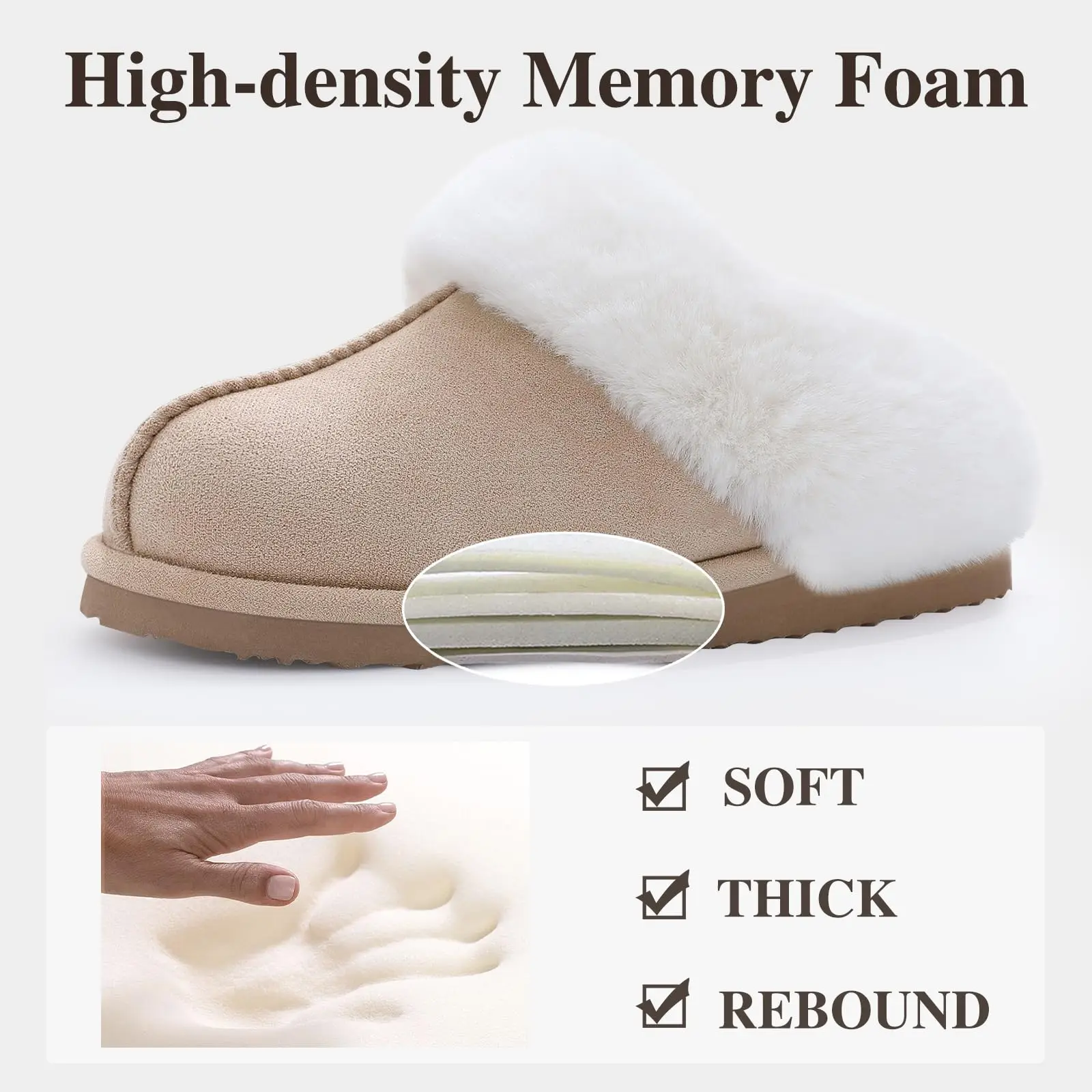 Crestar Fuzzy House Slippers for Women Winter Comfortable Warm Fluffy Memory Foam Suede Slippers with Faux Fur Indoor Outdoor