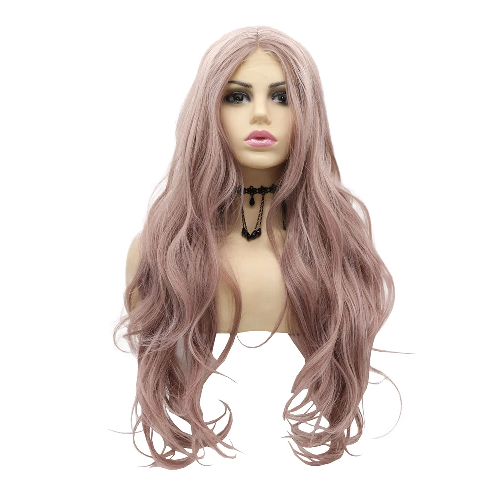 1 × 4 شعر صناعي بدانتيل أمامي على شكل حرف T 24 بوصة شعر مجعد مموج مناسب للحفلات اليومية النسائية شعر مستعار حريري عالي الحرارة