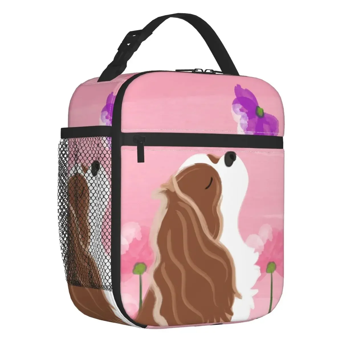 Romantic Cavalier King Charles Spaniel Insulated Lunch Bag for Women Waterproof Dog Thermal Cooler Bento Box Beach Camp Travel