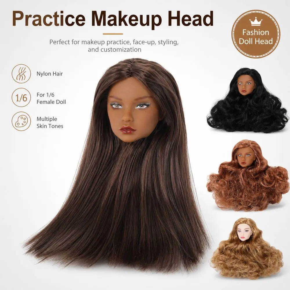 European Face Doll Head Long Hair White Normal Tan Skin Practice Makeup Head Fashion Doll Head for 11.5 Inch BJD Doll Body