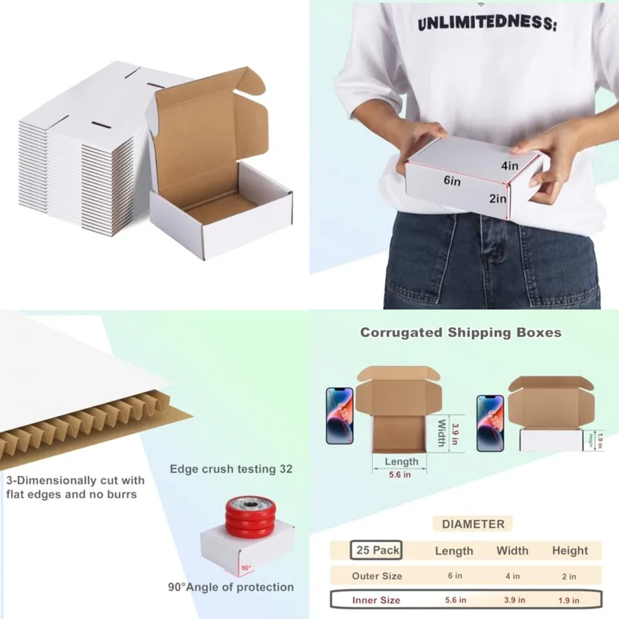 

6x4x2 Inch Shipping Boxes Pack of 25, Sm Corrugated Cardboard Box for Mailing Packing Literature Mailer