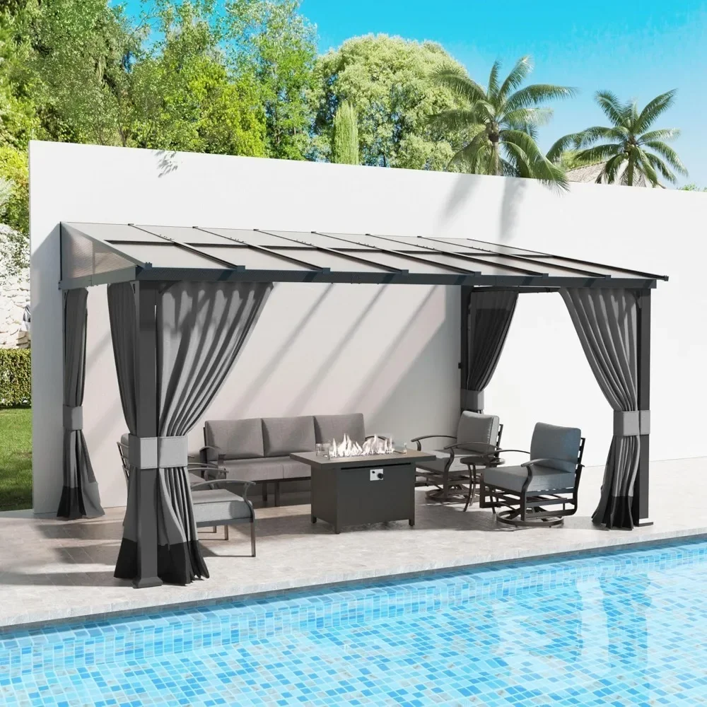 Hardtop Gazebo for Patiof,Durable Aluminum Frame & Netting Curtain,Large Wall-Mounted Heavy Duty Awnings for Patio,Decks