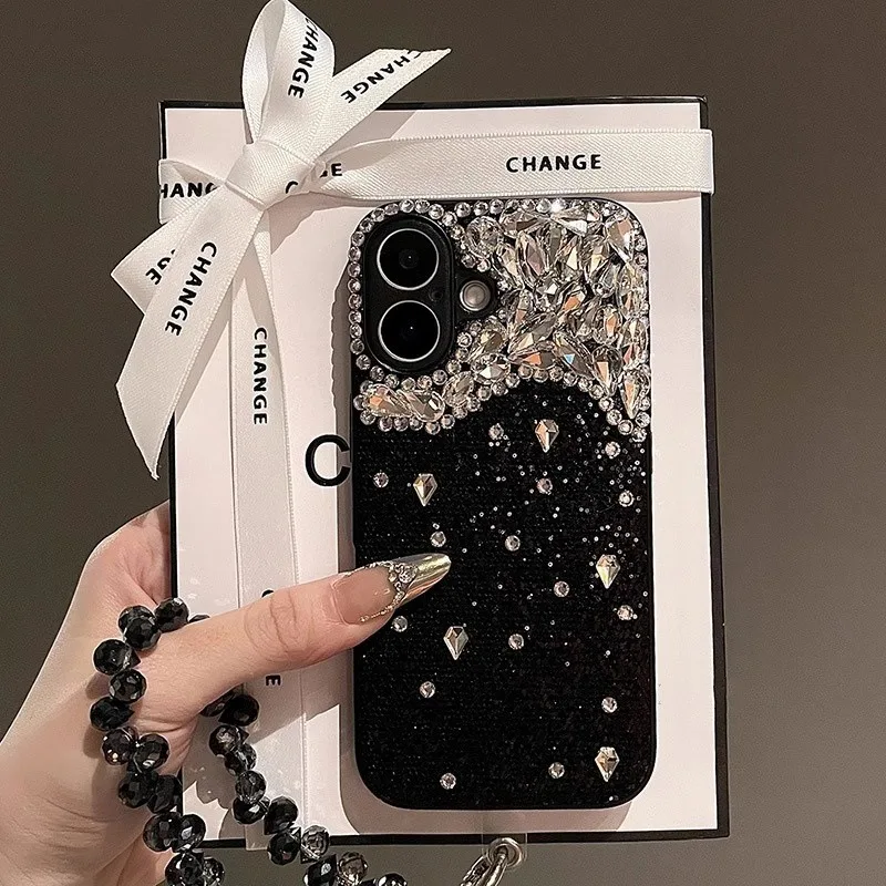 

Light Luxury Rhinestone Suitable for iPhone 17 Pro Max 16 Pro 14 Pro Max 13ProMax 13Pro Black Phone Case Protective Case