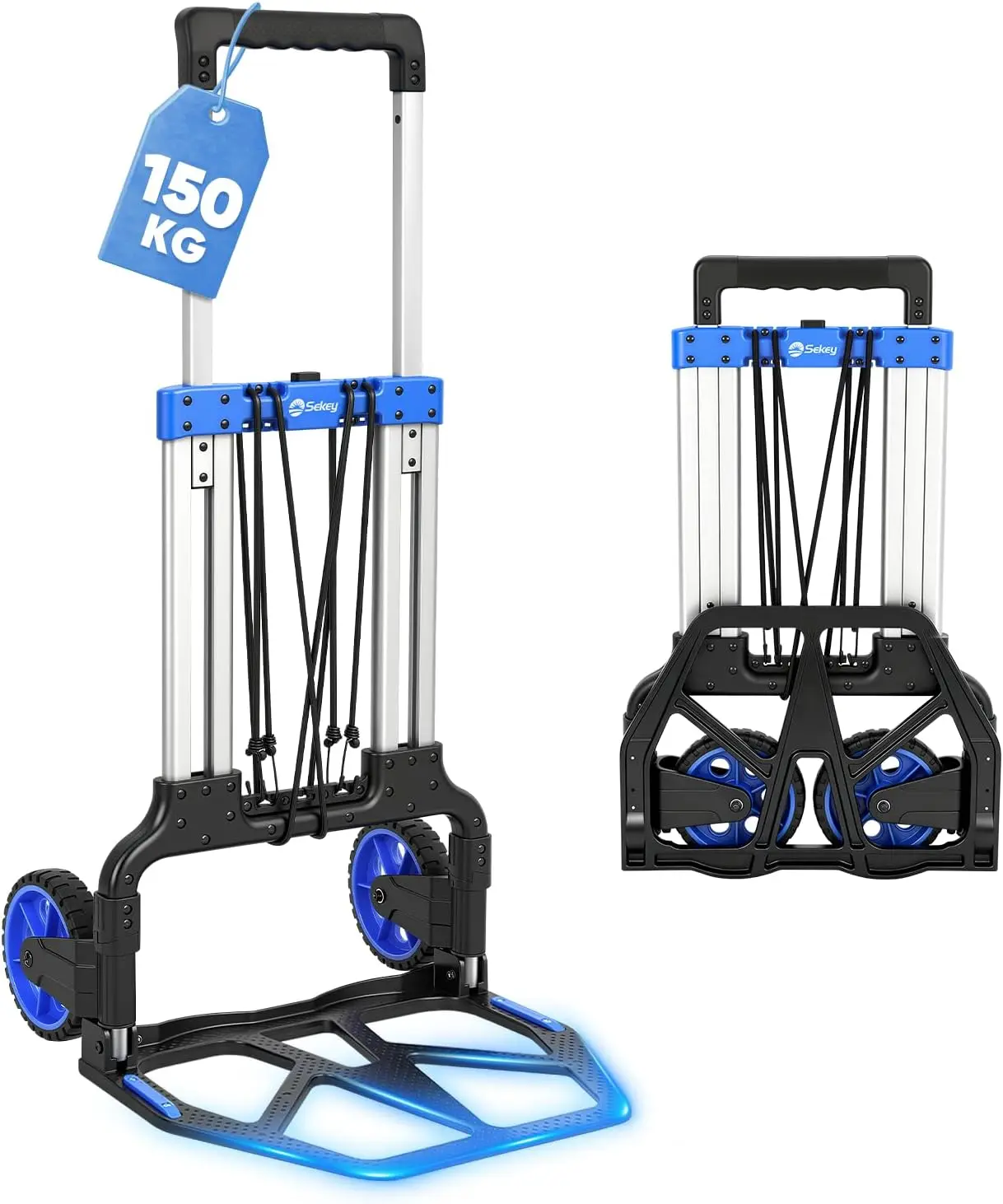 Camion con sacco pieghevole, 80 kg/150 kg, struttura in alluminio rinforzato, area di carico antiscivolo, altezza regolabile, antiscivolo, include 2 espansori