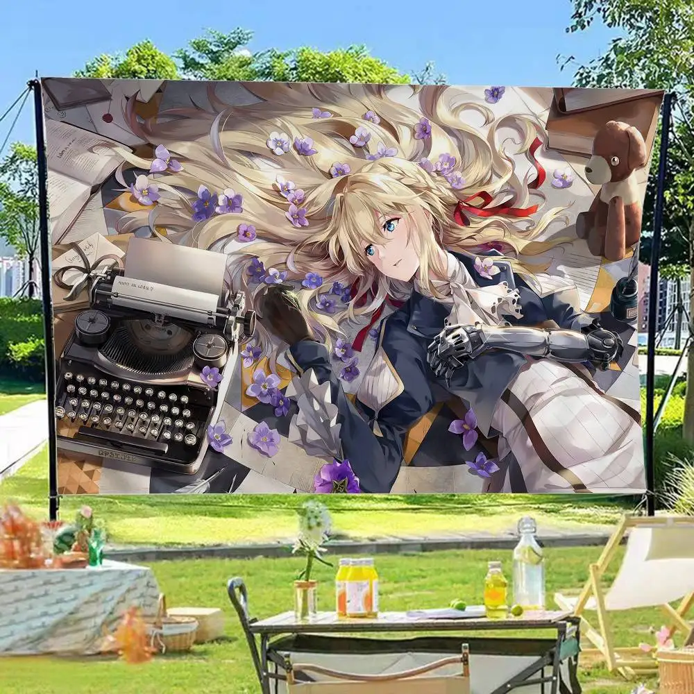 Anime Violet Evergarden Small Size Cheerleading Banner Hand Pulled Flag Outdoor Atmosphere Flags