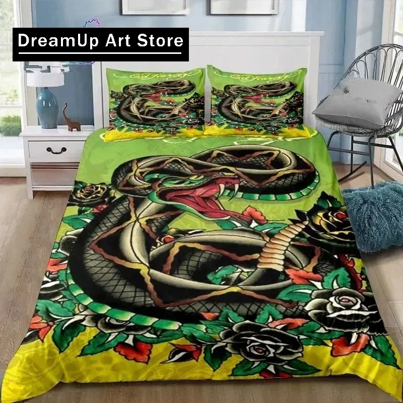 Ed-hardy Tattoo Tiger Skull Bedding Set Single Twin Full Queen King Size Bed Set Adult Kid Bedroom 3D Print Bedding Gift