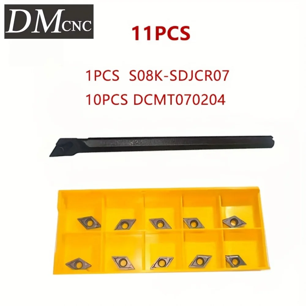 11PCS SDJCR07 Boring Bar Set + 10 DCMT070204 Inserts for Steel/Stainless - 95° CNC Tools