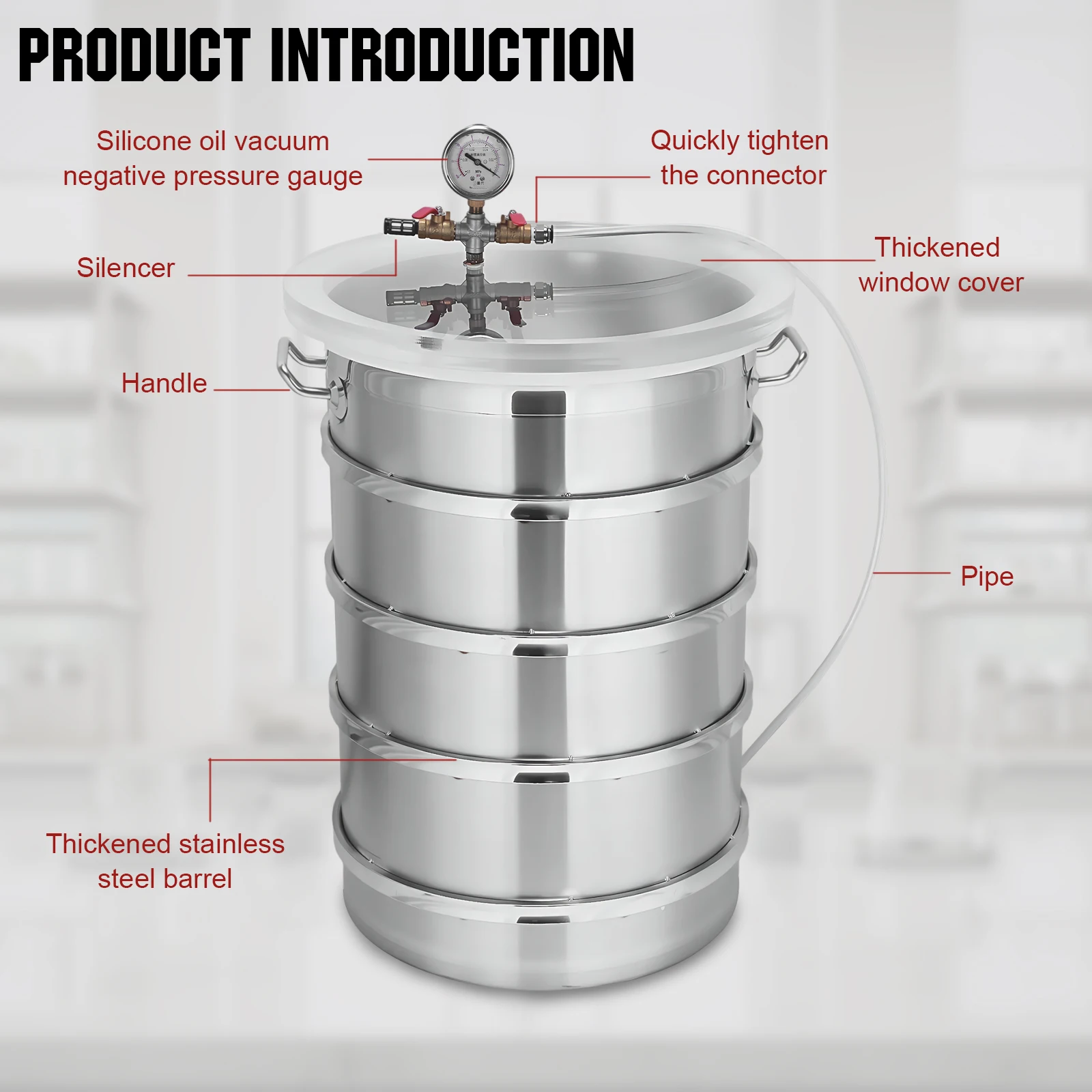 

304 Stainless Steel Vacuum Sealing Defoamer with Clear Lid Resin Defoaming Tank Without Pump for Casting Silicone Essential Oils
