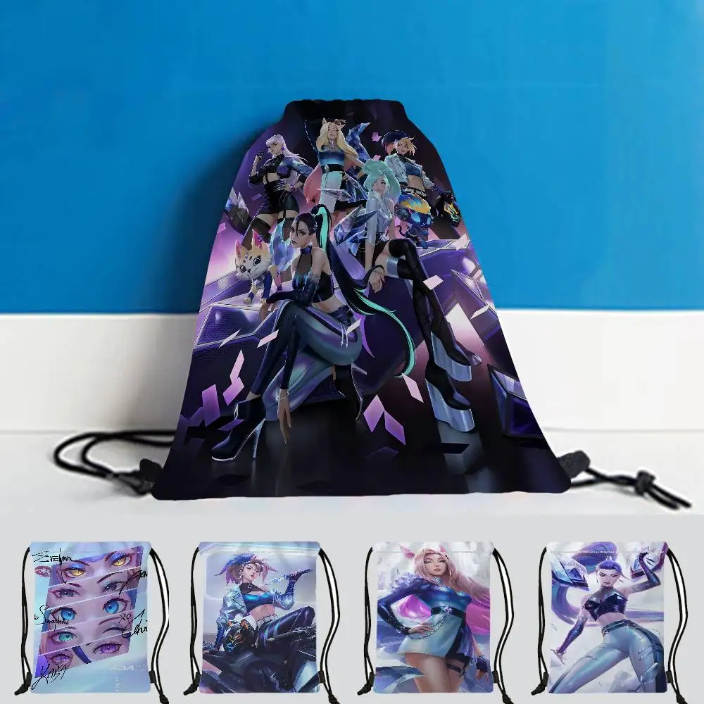 Virtual Group KDA Printed Drawstring Backpack Portable Storage Bag For Beach Fitness Sports Sundries Cloth Bag