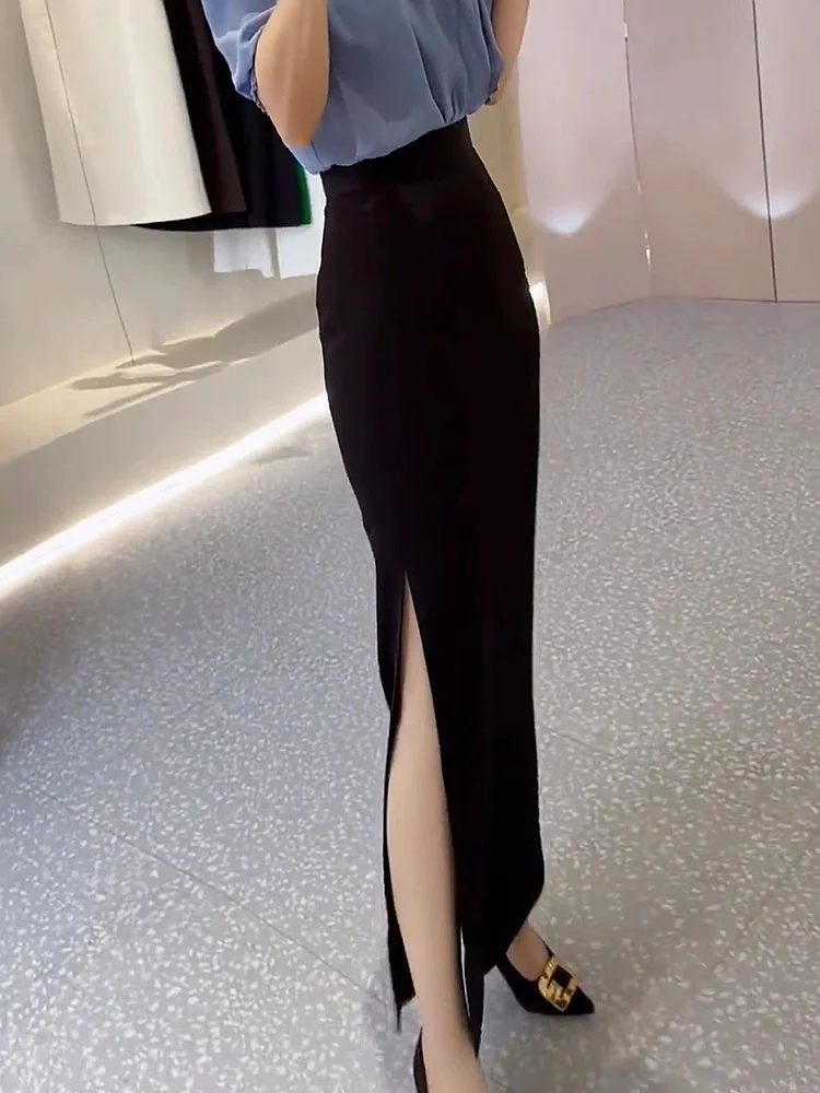 

Summer New Pointed 2026 High Waist Slimming Long Bla Skirt Women's Bodycon Midi Skirt Korean Sle Commute A-Line Skirt
