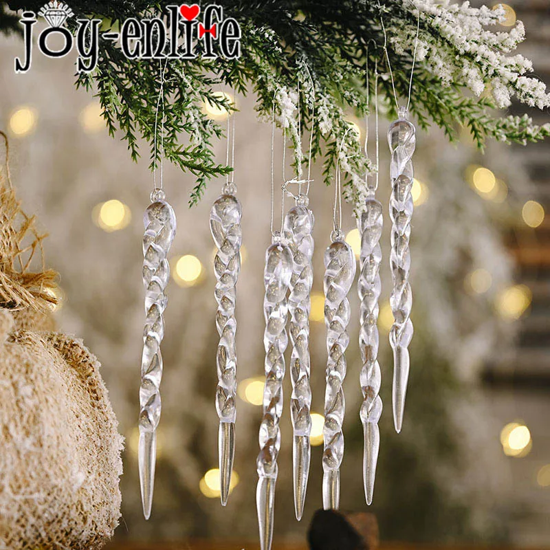 12pcs 13cm Christmas Simulation Ice Xmas Tree Hanging Ornament Fake Icicle Winter Party Christmas New Year Decoration Supplies