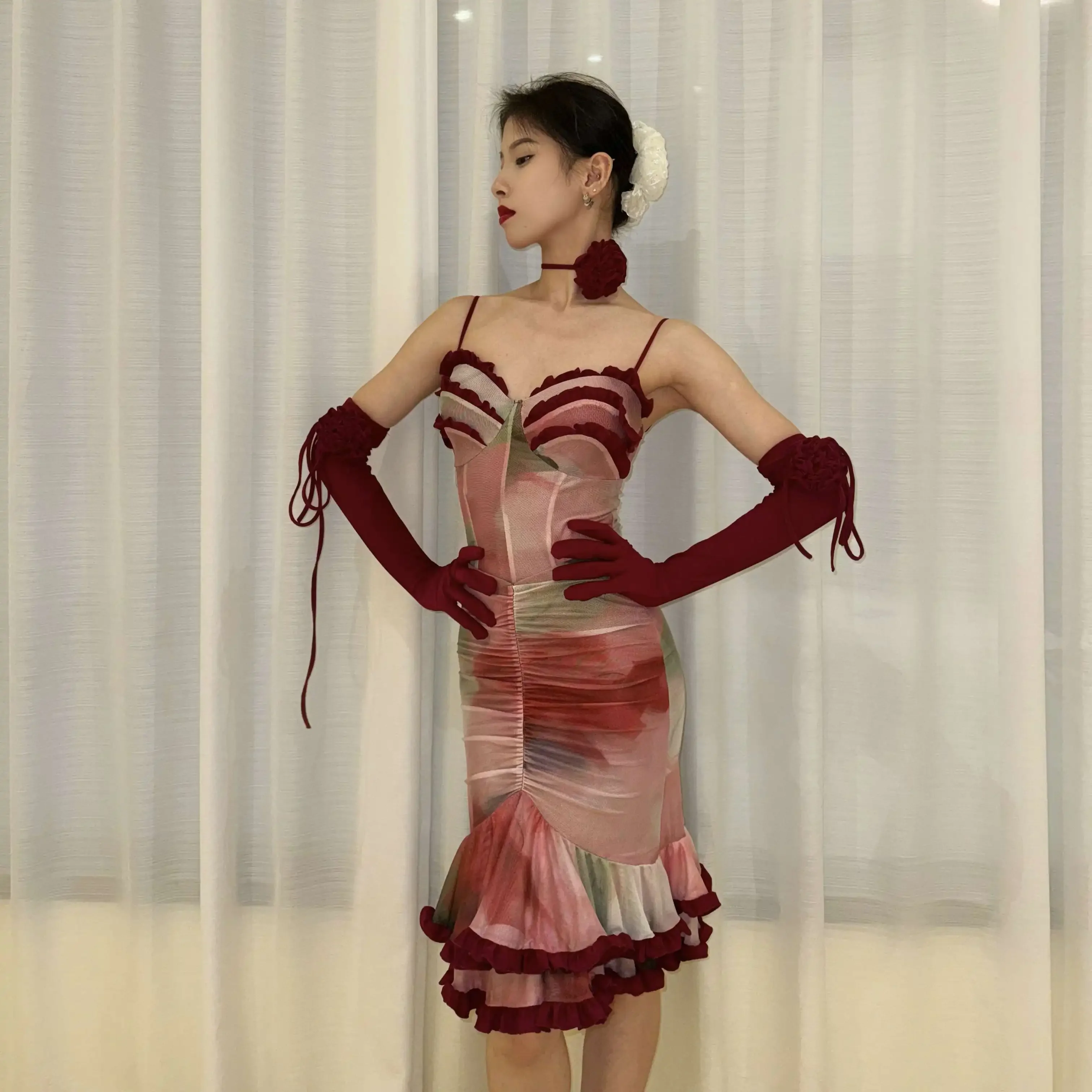 

2026 Latin Dance Dress Women Performance Clothes Sets Club Rumba Tango Dance Costume Practice Clothing Competition Dress NV24370
