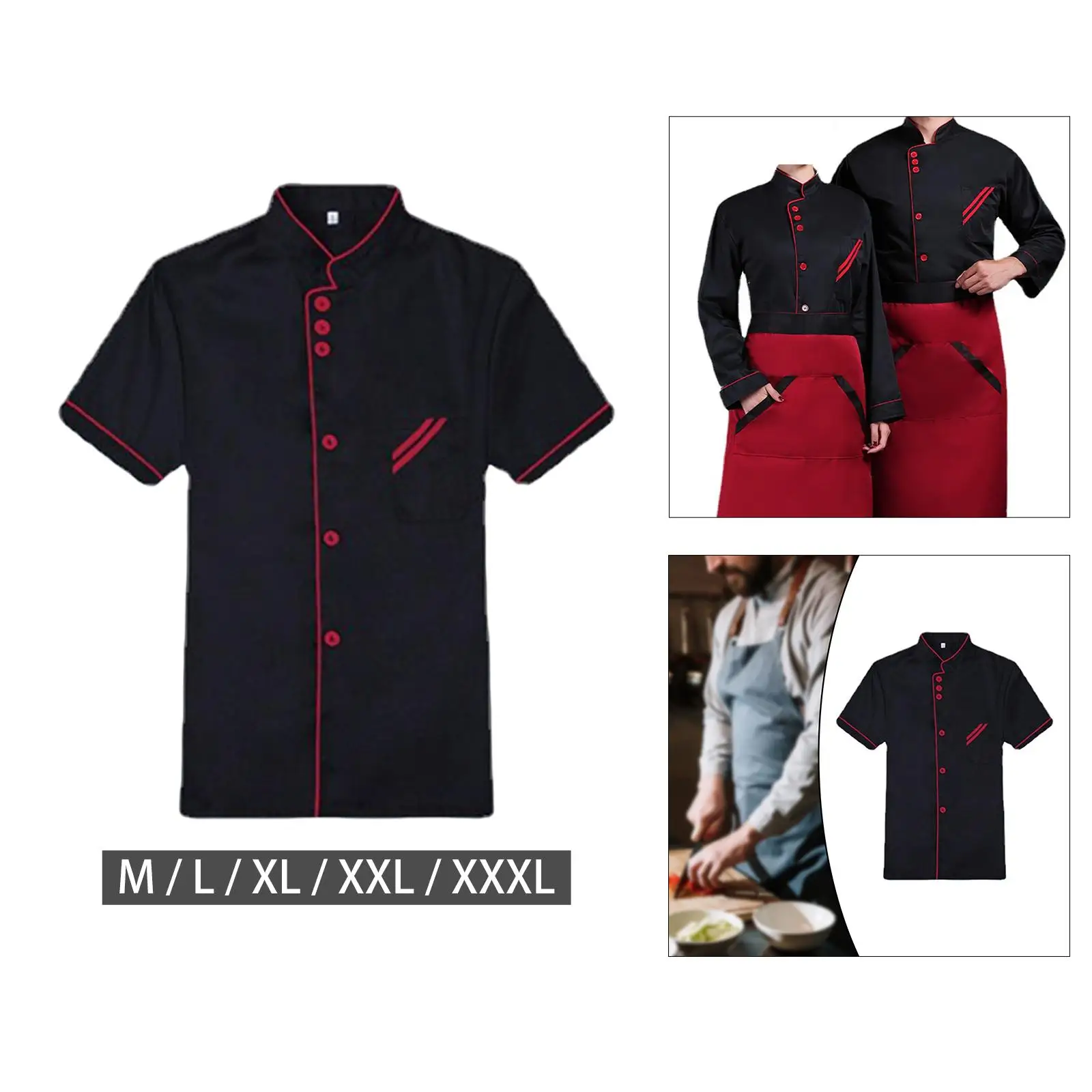 Mannen Vrouwen Chef Jas Shirt Kleding Zomer Korte Mouw Top Ober Serveerster Werkkleding Chef Kleding Voor Cafe Catering