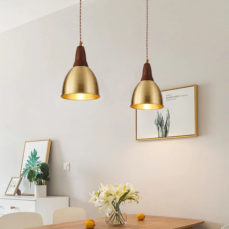 

Pendant Lights Nordic Modern Minimalist Restaurant Chandelier Made of All Copper Walnut Wood Energy-saving Low Blue Light