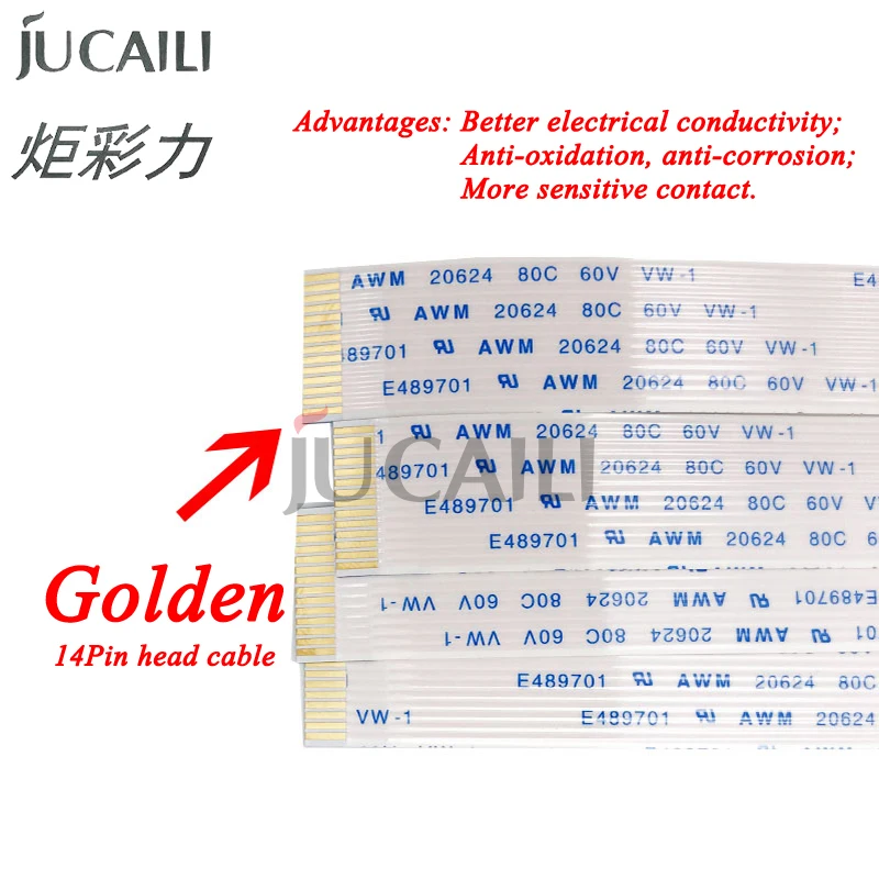 JCL 4pcs 14pin Golden Edge Flat Data Head Cable for Epson 4720 I3200 Printhead for UV/Eco Solvent/Sublimation Ink