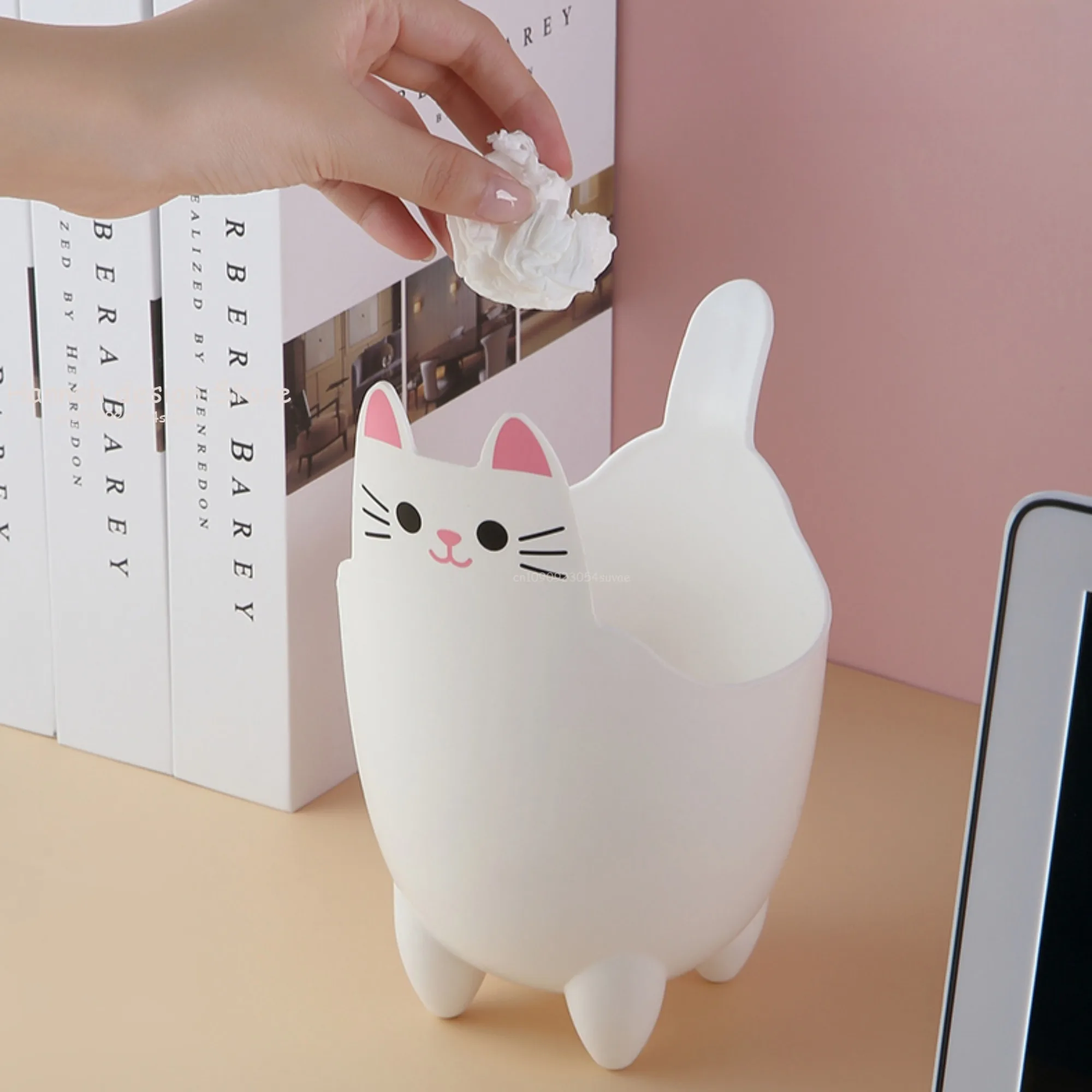 Desktop Garbage Bin Creative Cat Shape Mini Trash Can Iving Room Bedroom Without Cover Trash Storage Bucket Household Stuffs