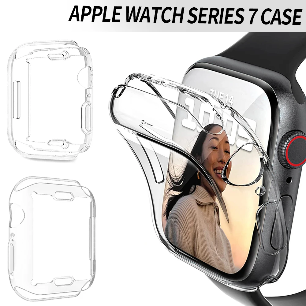 Protective Cover Cases For Apple Watch Series 7 Case Screen Protector For iWatch Series 7 45 44 41MM Case TPU Bumper Full Shell