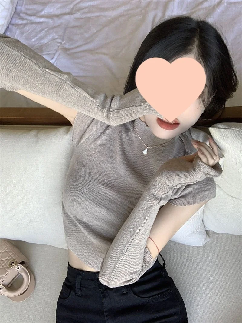 

Вязаный свитер со съемными рукавами, женская корейская одежда, осенняя повседневная одежда, клетчатые трикотажные изделия с длинными рукавами для девочек