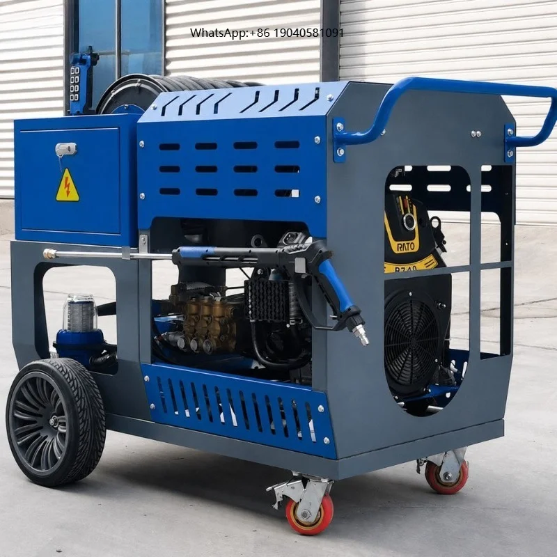 Heavy Duty Twin-Cylinder Hydro Jetter 200Bar 64L/min Remote Pipe Cleaner Sewer Jetter for 50-600mm Drain Contractor