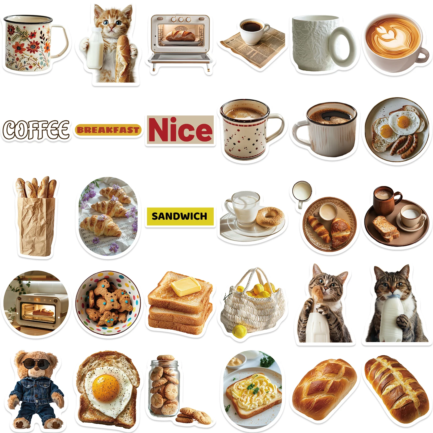 30pcs Creative Cute Sweet Bread Food Little Bear Bread Series Stickers Decorative Diy Craft Photo Albums Kawaii Stationery