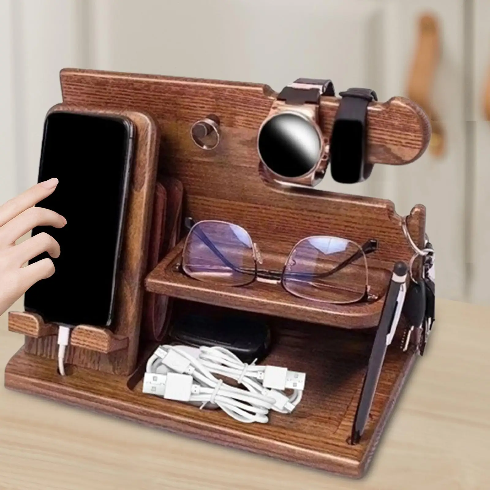 Wood Phone Docking Station Father's Day Gift Multifunctional NightStand