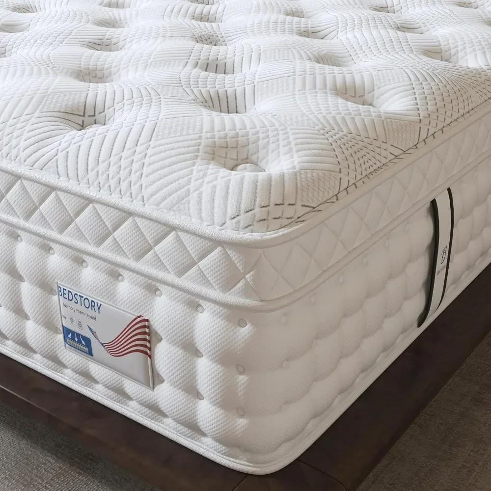 King Mattress 14 Inch, Firm Mattress Support, Individually Wrapped Pocket Coils, Memory Foam Hybrid Euro Top Luxury Mattress