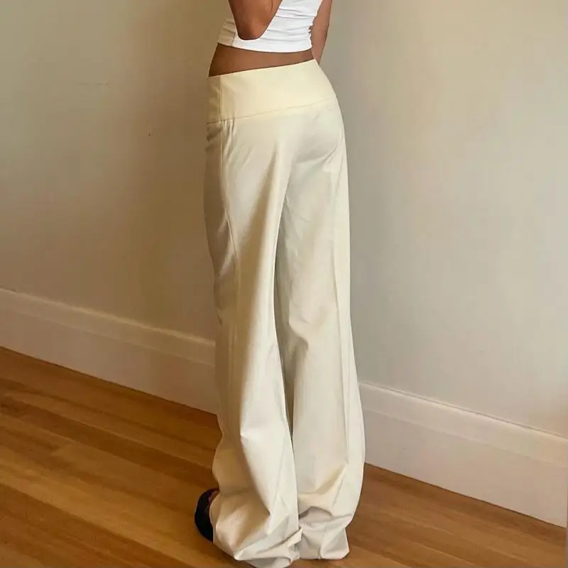 Pantaloni vintage Y2K coreani streetwear donna pantaloni beige larghi dritti a vita bassa bottoni pantaloni casual da donna basic anni 2000