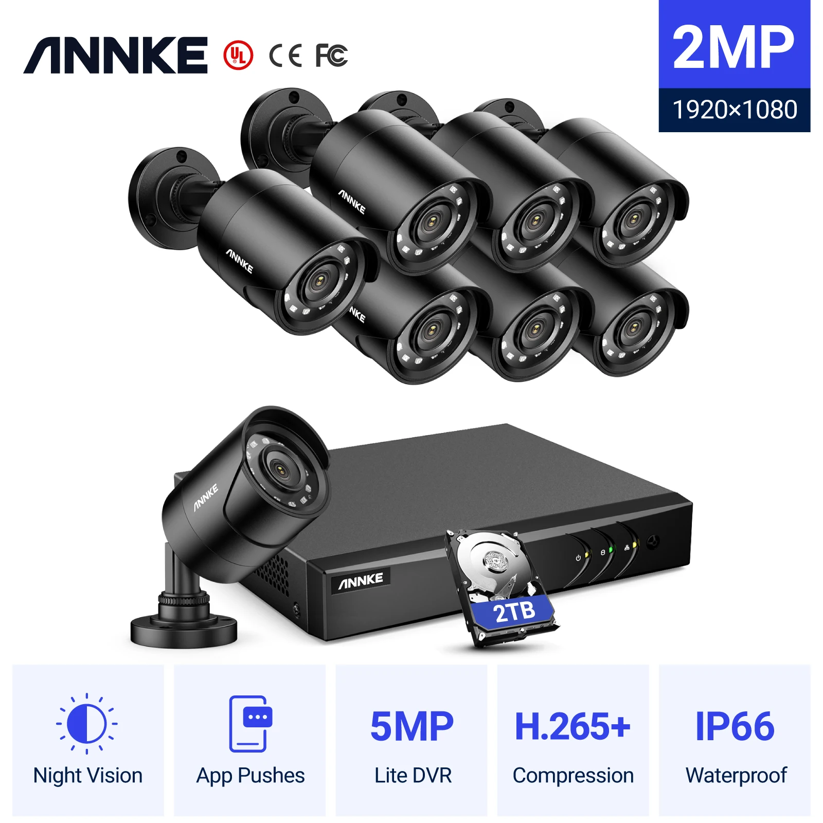 ANNKE 8CH CCTV Camera Video Surveillance Kit 5MP DVR Smart IR Security Camera Waterproof Night Vision Motion Detection System