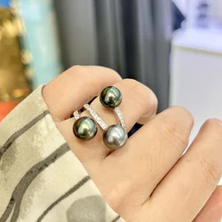 Gorgeous New Design 8-9mm Tahitian Round Black Pearl Ring 925s  silver ring  jewelry  925 sterling silver