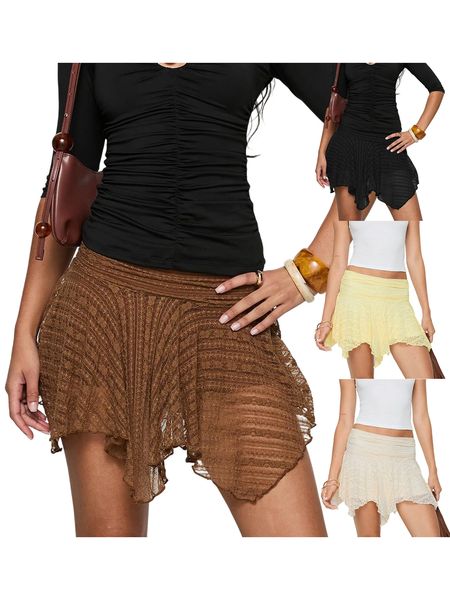 Women s Elegant Floral Lace A-Line Mini Skirt Fashionable Low Waist Short Skirt for Summer Casual Wear